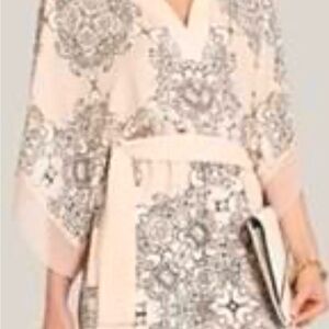 BCBGMaxAzria Like Blush Pink and Black Printed Kimono Mini Dress